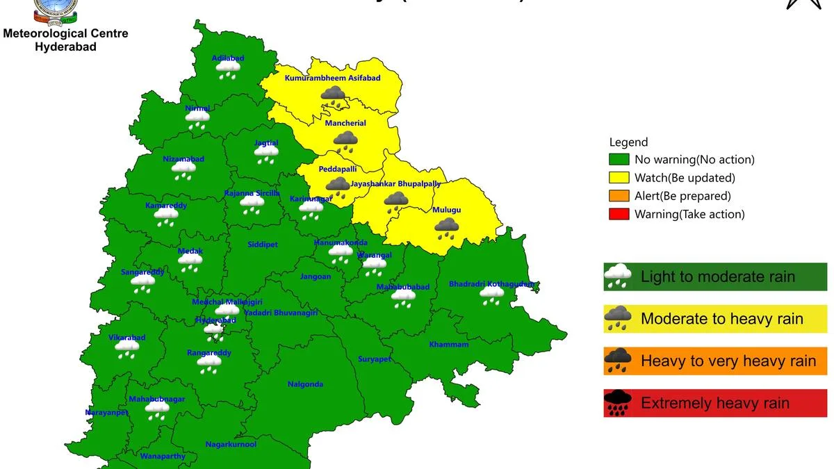 Heavy rainfall forecast in five Telangana districts on August 23