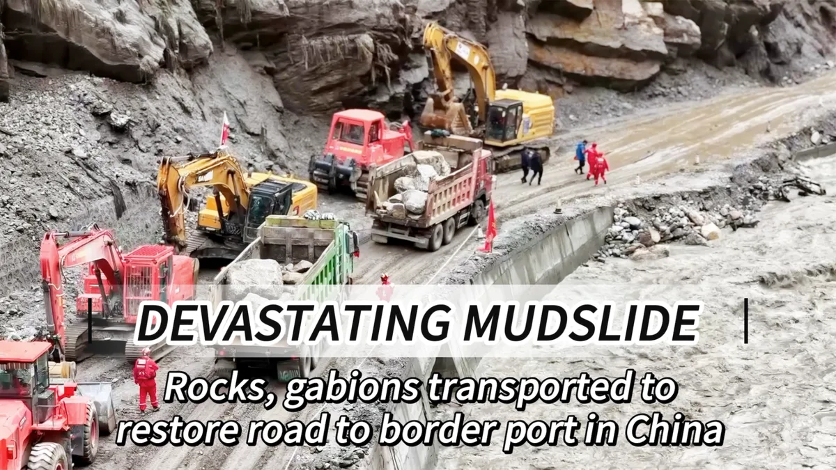 Rocks, gabions transported to restore road to border port in China