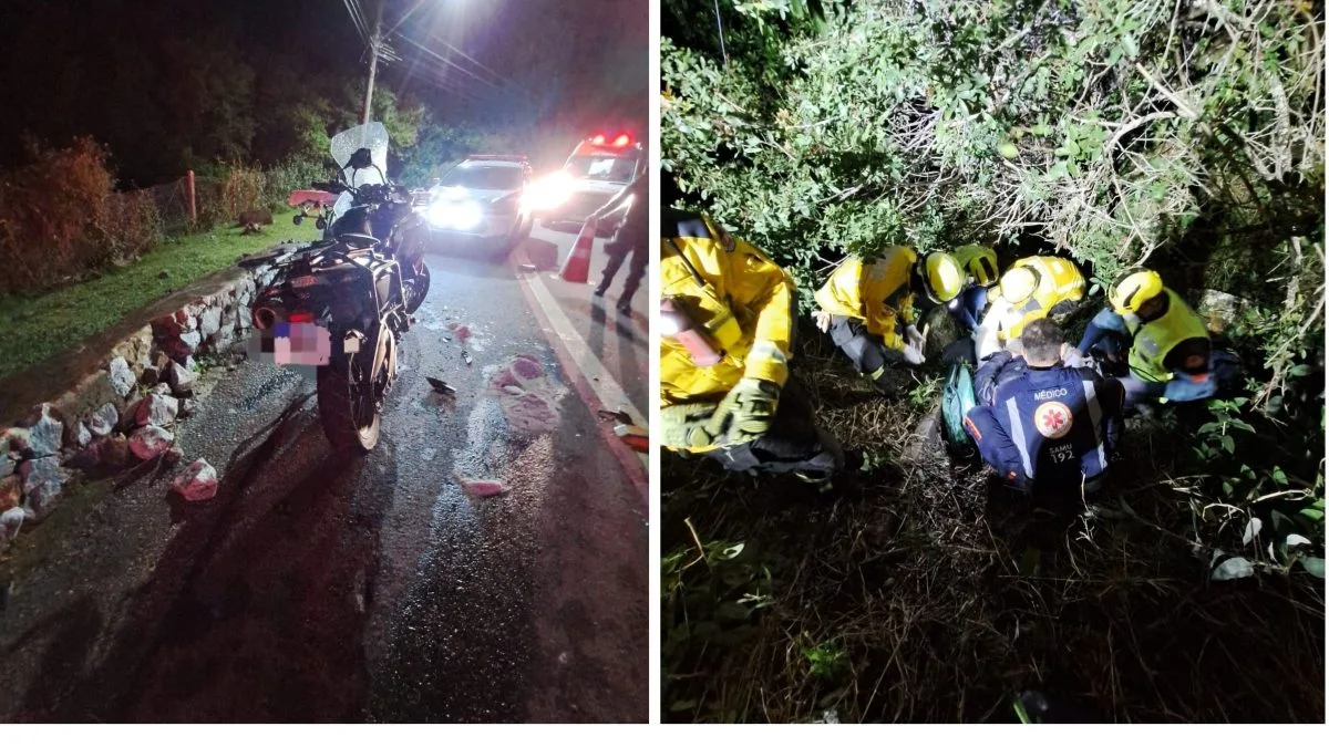 Motociclista é resgatado com ferimentos após cair em ribanceira em Balneário Camboriú
