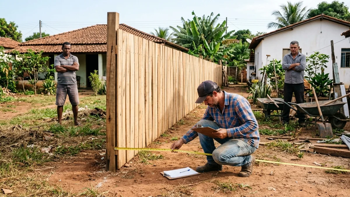 Família chega do trabalho e encontra cerca divisória reconstruída 38 centímetros dentro de seu terreno, proprietário exige nova medição e mudança imediata da estrutura