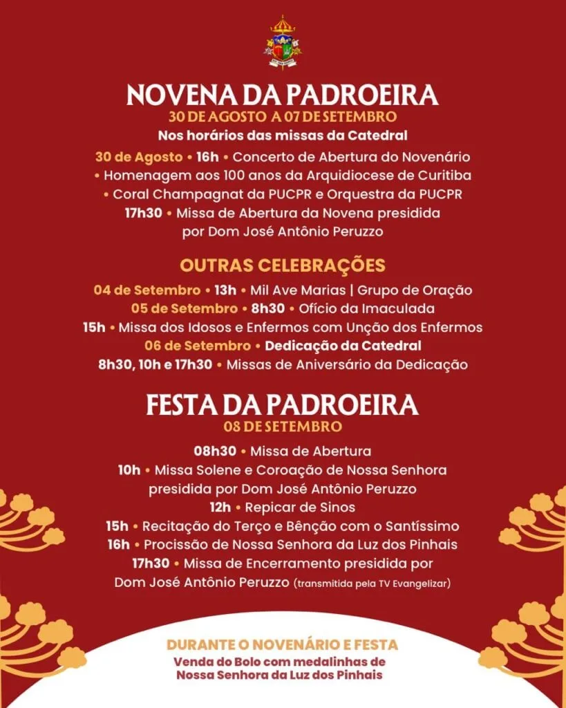 Arquidiocese divulga programação da festa de Nossa Senhora da Luz dos Pinhais; confira