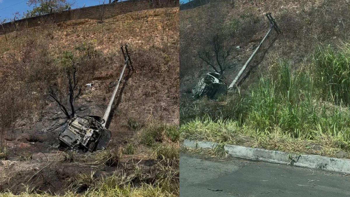 Duas pessoas morrem após carro bater em poste e pegar fogo na BR-324