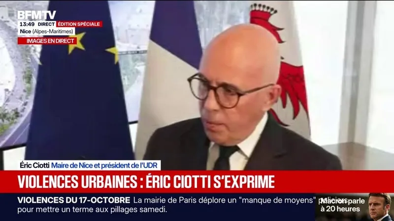 Violences en marge des manifestations: "il faut que le parquet national antiterroriste se saisisse", déclare Eric Ciotti, maire UDR de Nice