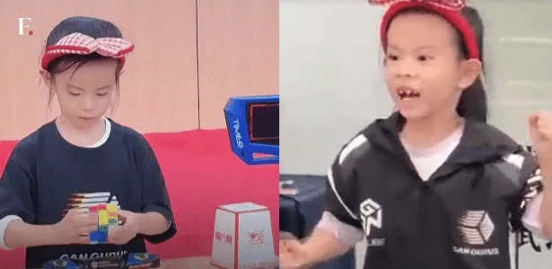 Menina de 6 anos quebra o recorde mundial feminino no cubo mágico na China