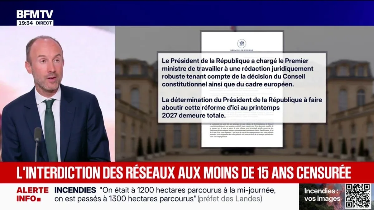 Interdiction des réseaux sociaux aux moins de 15 ans: Emmanuel Macron charge Sébastien Lecornu de réécrire la loi pour aboutir "d'ici au printemps 2027"