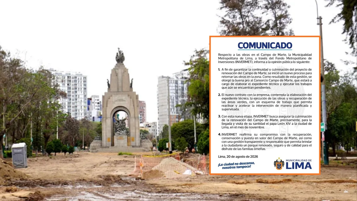 MML otorga buena pro a nuevo consorcio para retomar obras del Campo de Marte antes de la llegada del papa León XIV a Lima