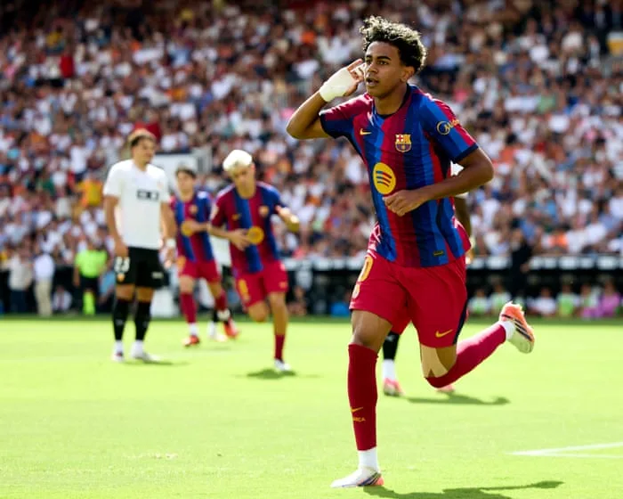 European football: Lamine Yamal’s double powers Barcelona to rout of Valencia
