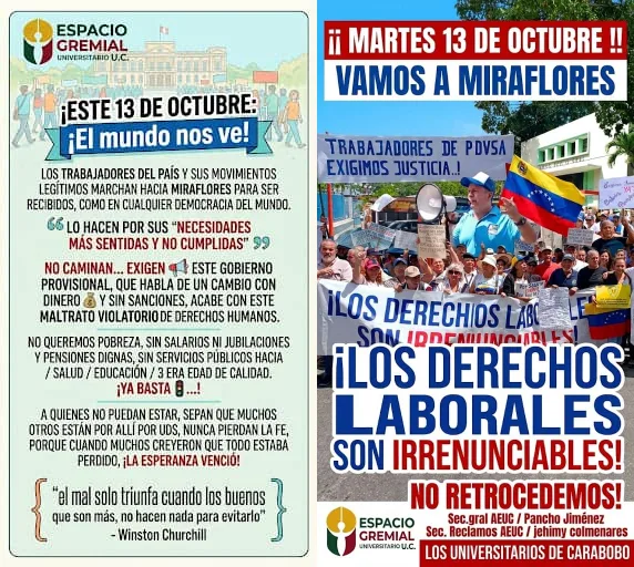 Trabajadores carabobeños marcharán a Miraflores este 13 de octubre