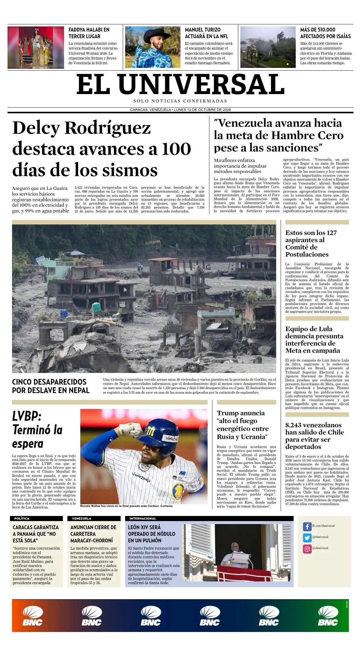Portadas de este lunes 12 de octubre de 2026