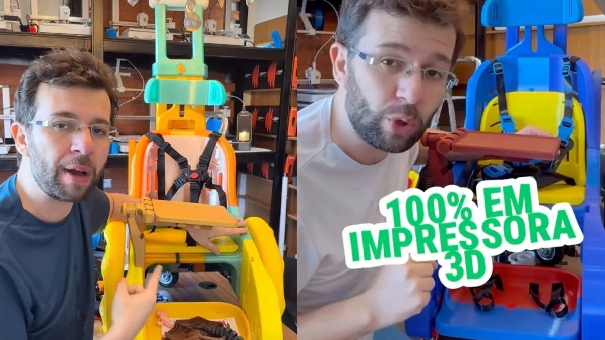 Voluntário cria cadeira de rodas em impressora 3D sem custo para famílias vulneráveis com filhos atípicos, mas projeto depende da ajuda para arrecadação