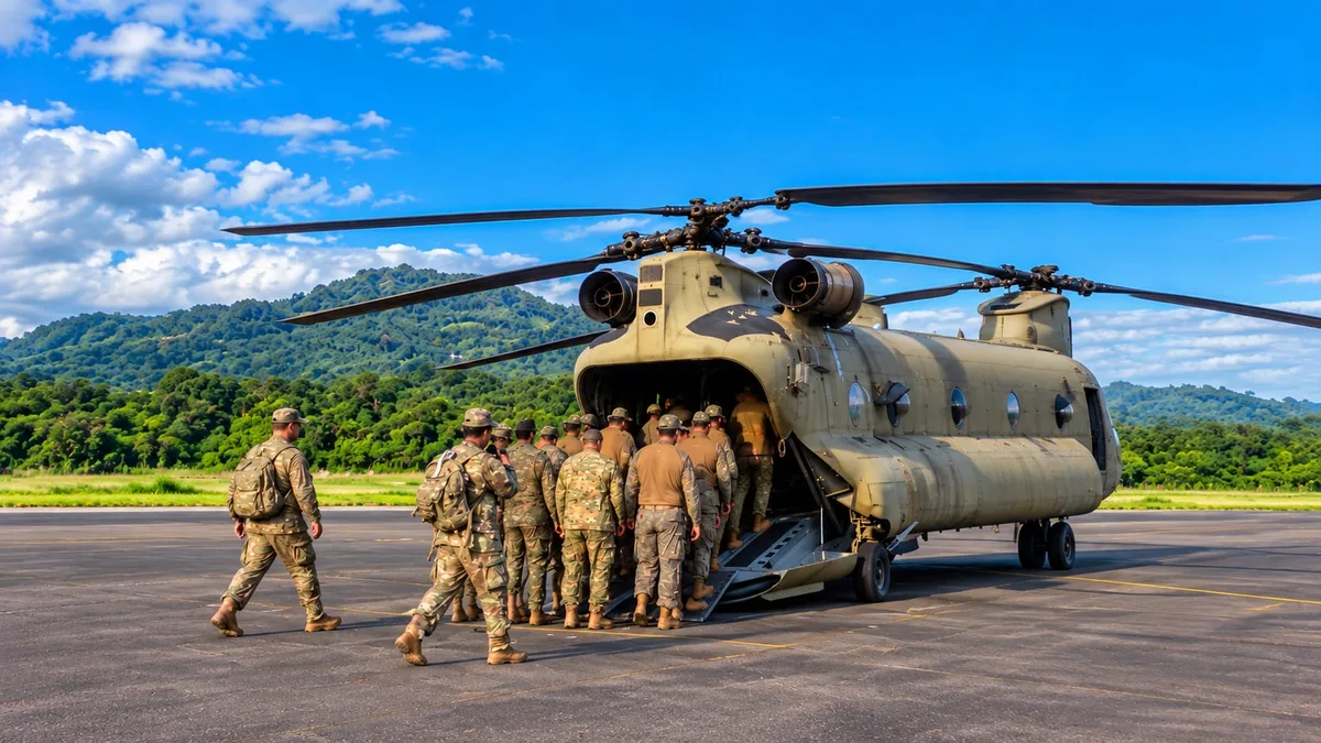 Helicóptero Chinook de Estados Unidos transporta ayuda humanitaria a las zonas afectadas por el sismo en Panamá