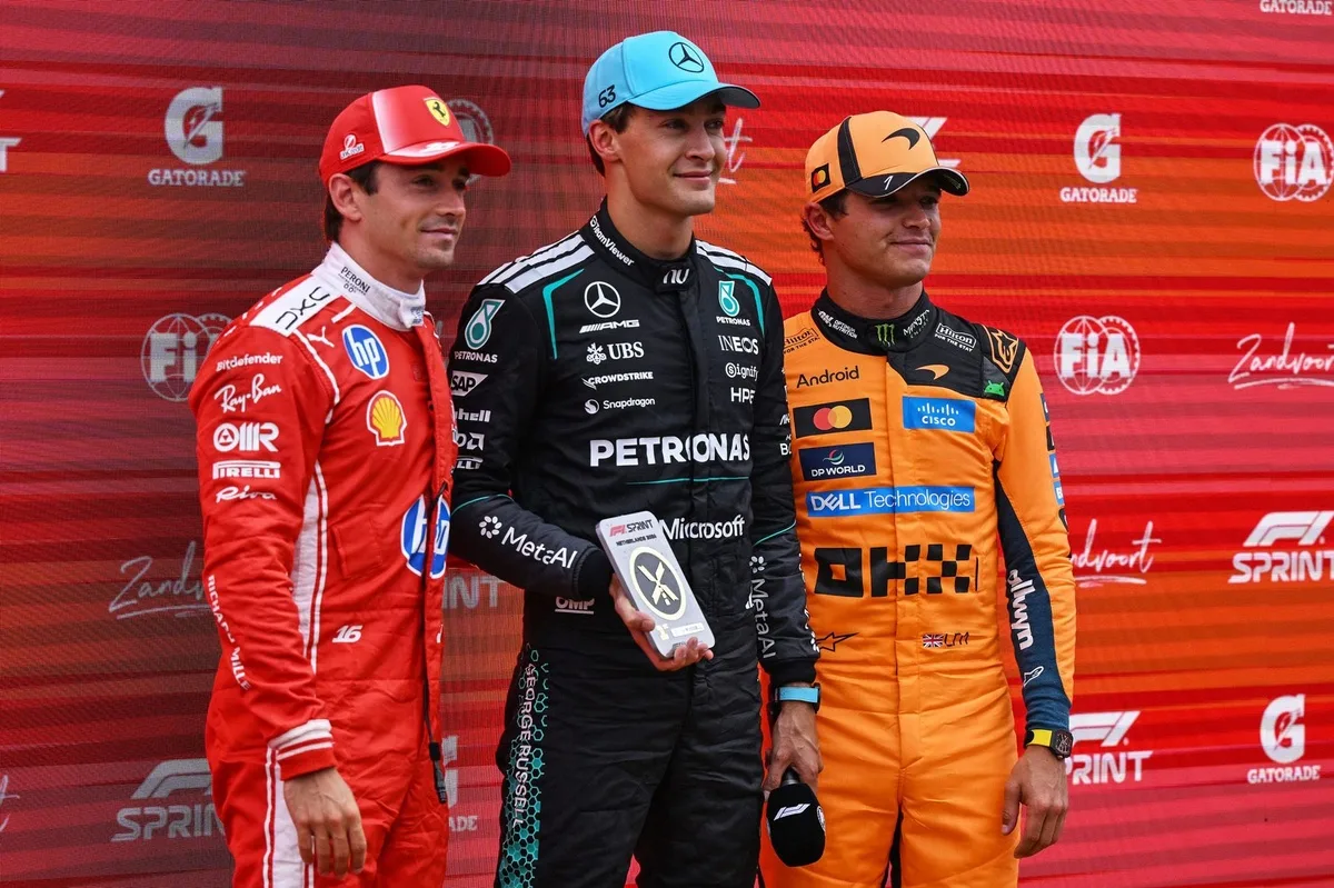 F1: Russell celebra vitória, Leclerc surpreende e Norris lamenta 'gosto amargo' na sprint do GP da Holanda
