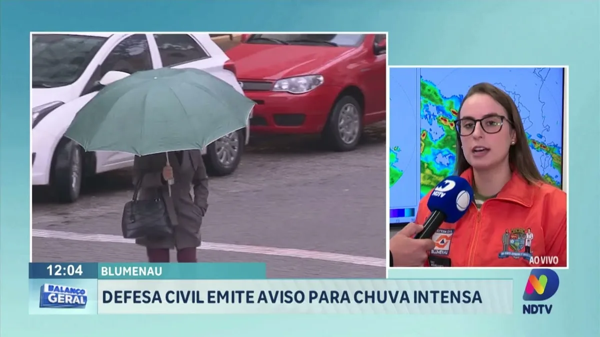 Blumenau: Defesa Civil emite aviso para chuva intensa
