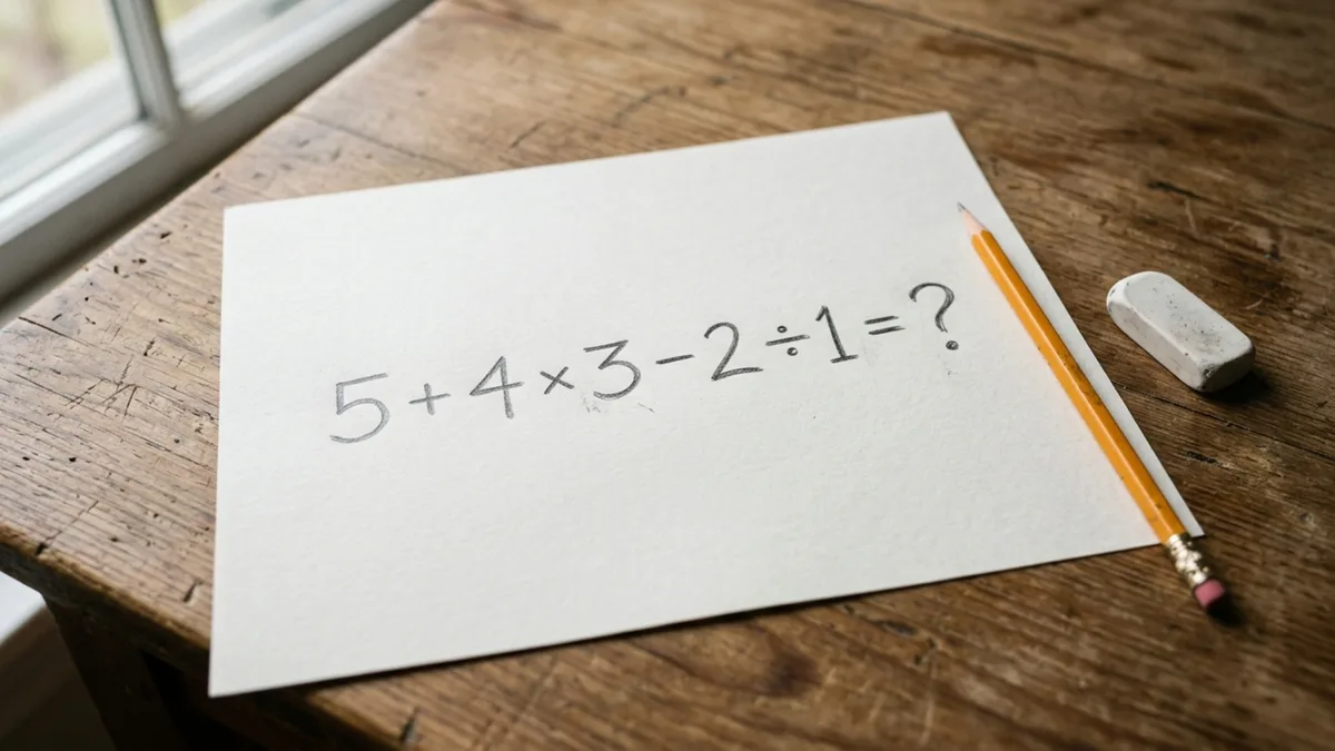 Resolva 5 + 4 × 3 − 2 ÷ 1 e teste se você consegue chegar ao resultado correto sem calculadora