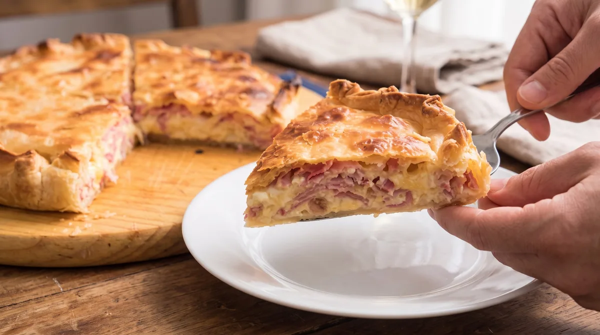 Receta de tarta de jamón y queso sin huevo, rápida y fácil