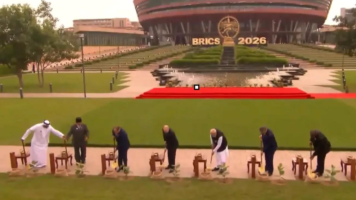 Watch: After family photo, PM Modi & Brics leaders plant trees at Bharat Mandapam