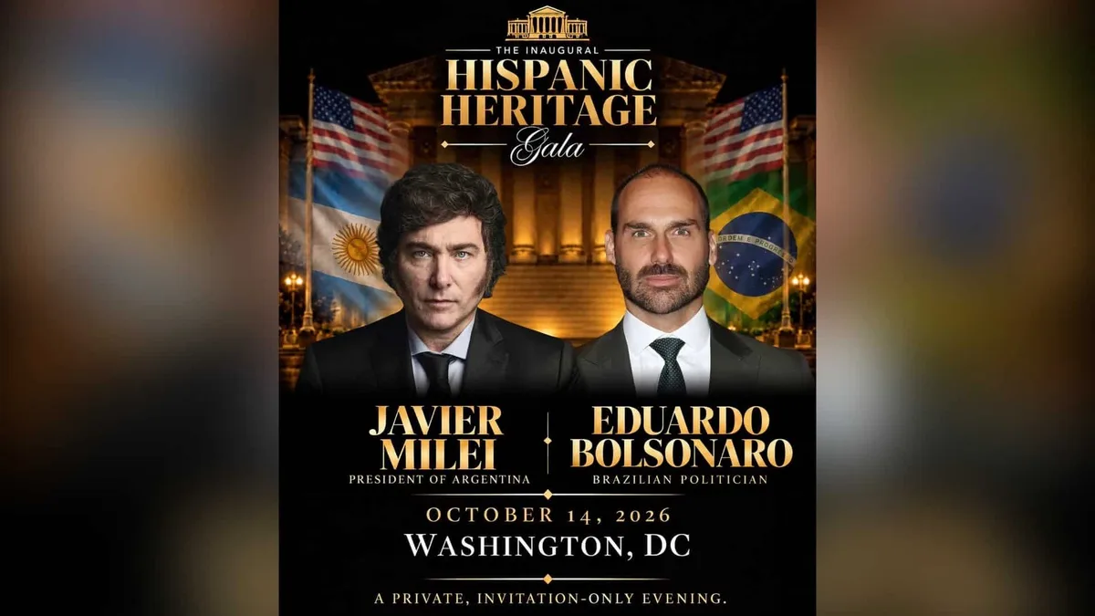 Eduardo Bolsonaro e Javier Milei se encontram em evento ligado a Fernando Cerimedo nos EUA