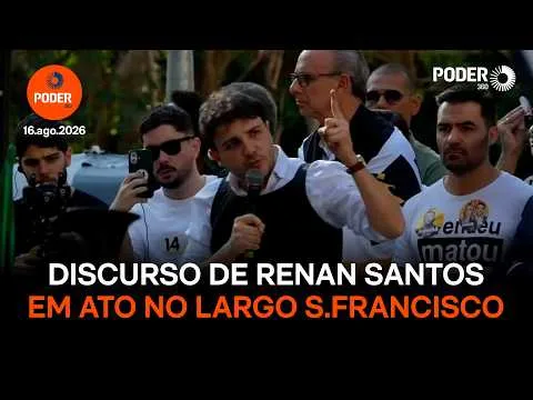 Renan Santos discursa com colete à prova de balas em ato eleitoral
