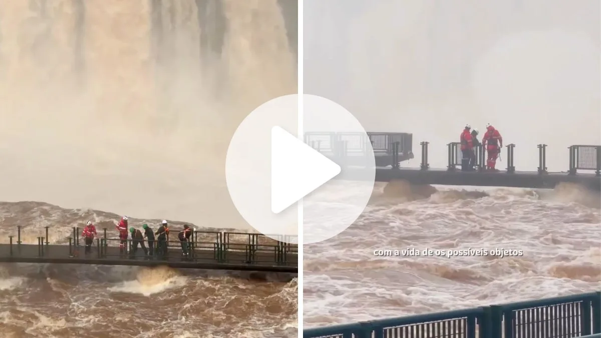 Funcionários das Cataratas do Iguaçu retiram grades de passarela após vazão aumentar 6 vezes; imagens de tirar o fôlego mostram a força da água