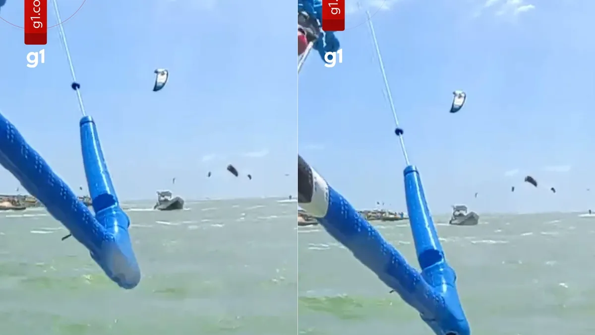 Kitesurfista fica ferido após bater em embarcação durante manobra em praia Raposa; VÍDEO