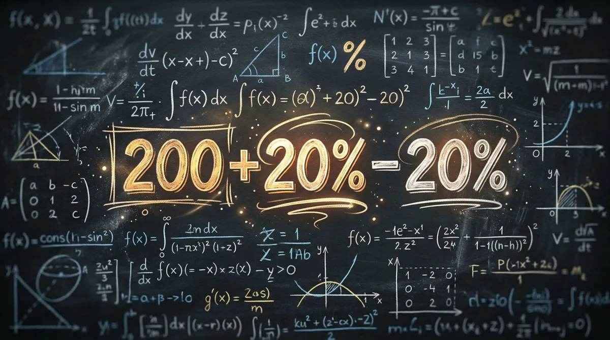 Quanto é 200 + 20% − 20%? A porcentagem confunde a maioria dos que tentam