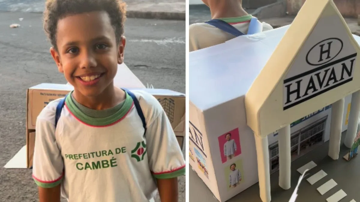 Menino cria mochila da Havan com direito a estátua da Liberdade e boneco de Luciano Hang, conquista a internet e se emociona com reação do empresário