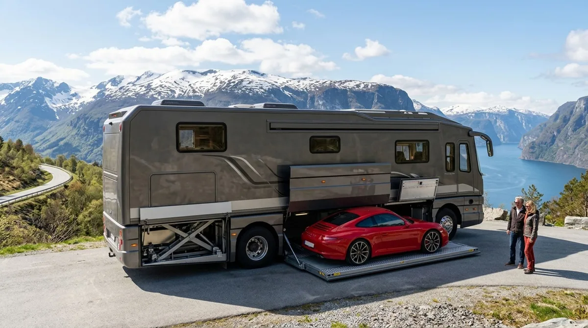 O motorhome ônibus milionário que esconde uma Ferrari sob o piso e transforma a estrada em uma mansão sobre rodas