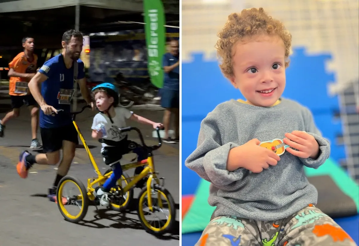 Pai percorre 5 km empurrando filho com deficiência em bicicleta adaptada e emociona público; assista