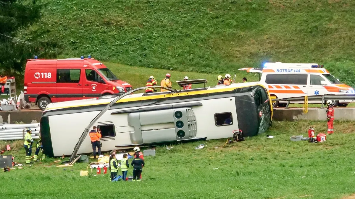 Tour bus crash in Switzerland kills 5 people, injures 40