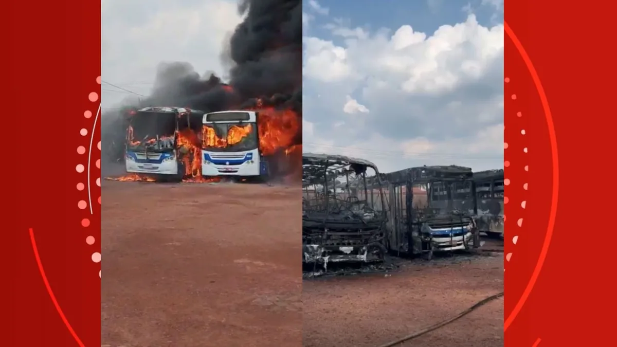VÍDEO: Ônibus são destruídos por incêndio em garagem de frigorífico em Rolim de Moura, RO