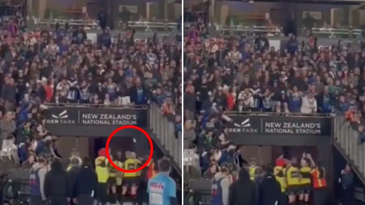 NRL investigating Warriors fans who pelted rubbish at referees after Knights final