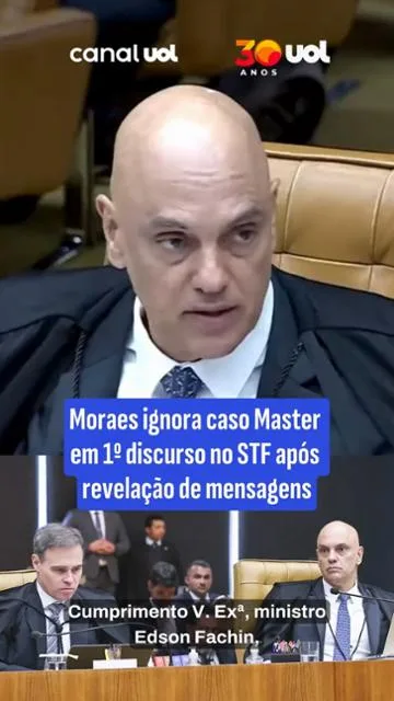 Moraes ignora caso Master em 1º discurso no STF após revelação de mensagens de Vorcaro