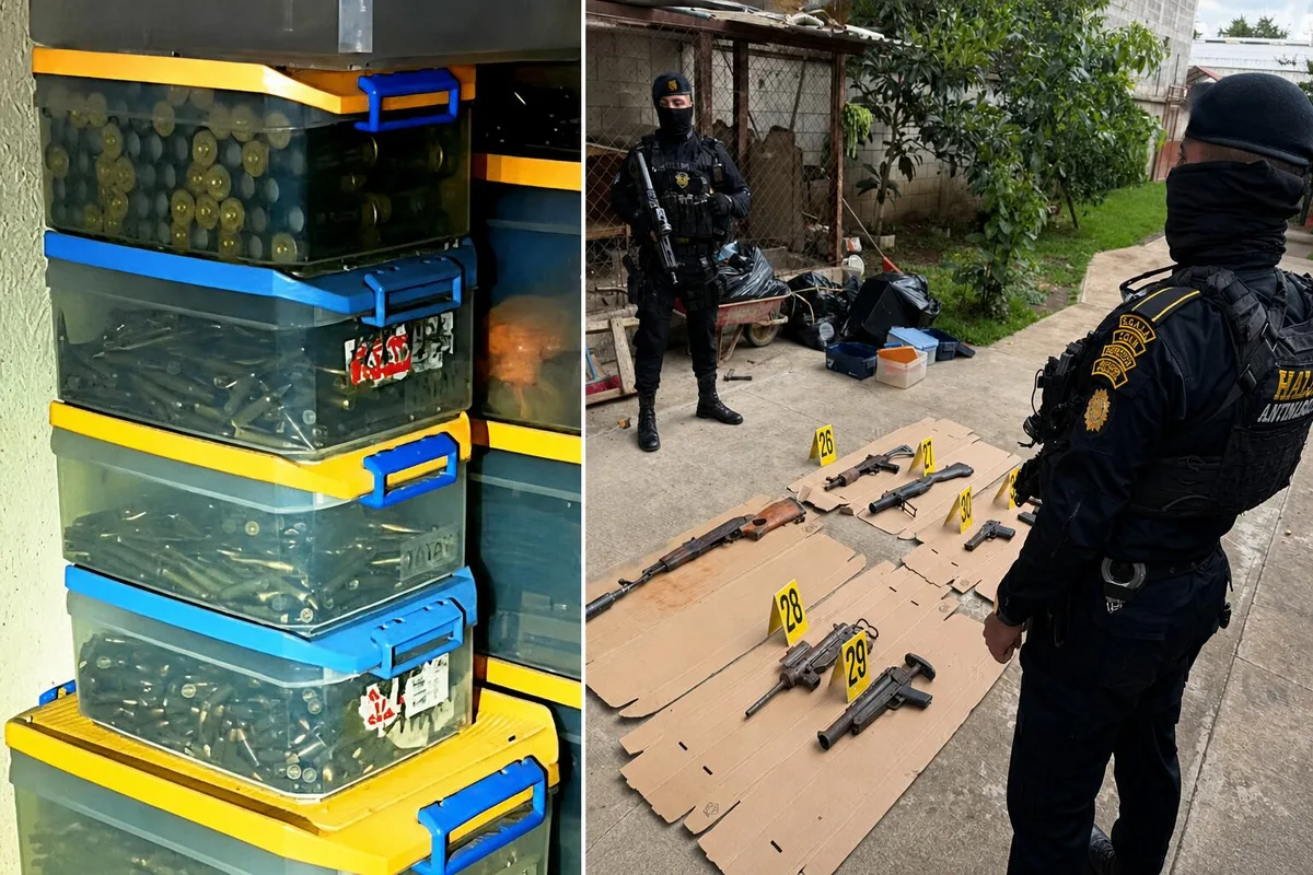 La Policía Nacional Civil de Guatemala, reporta captura tras decomisar un arsenal durante un allanamiento en Sacatepéquez