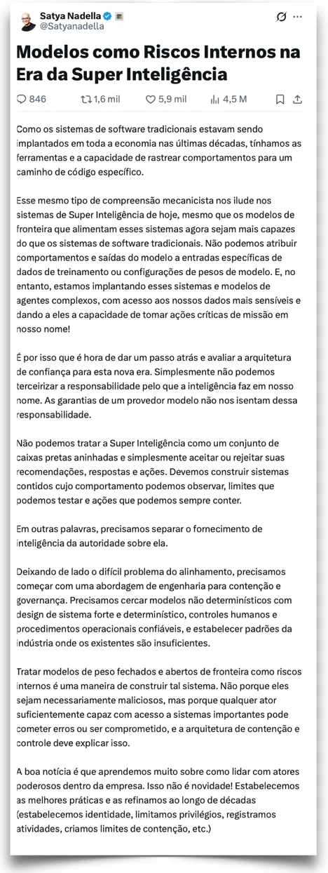 CEO da Microsoft defende “freio de emergência” para IA