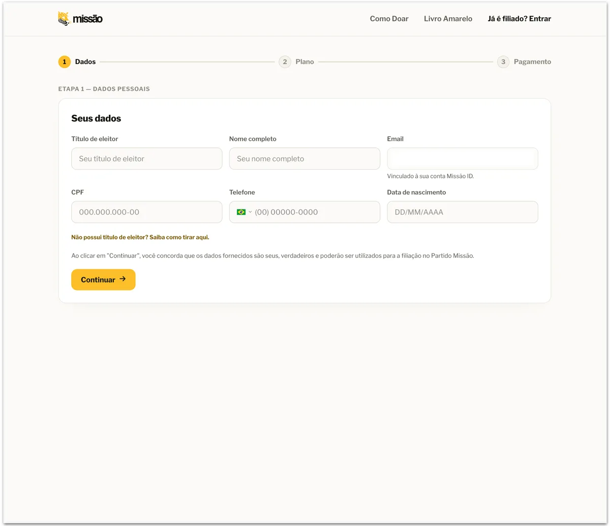 Site do Missão oferece “filiação oficial” no TSE