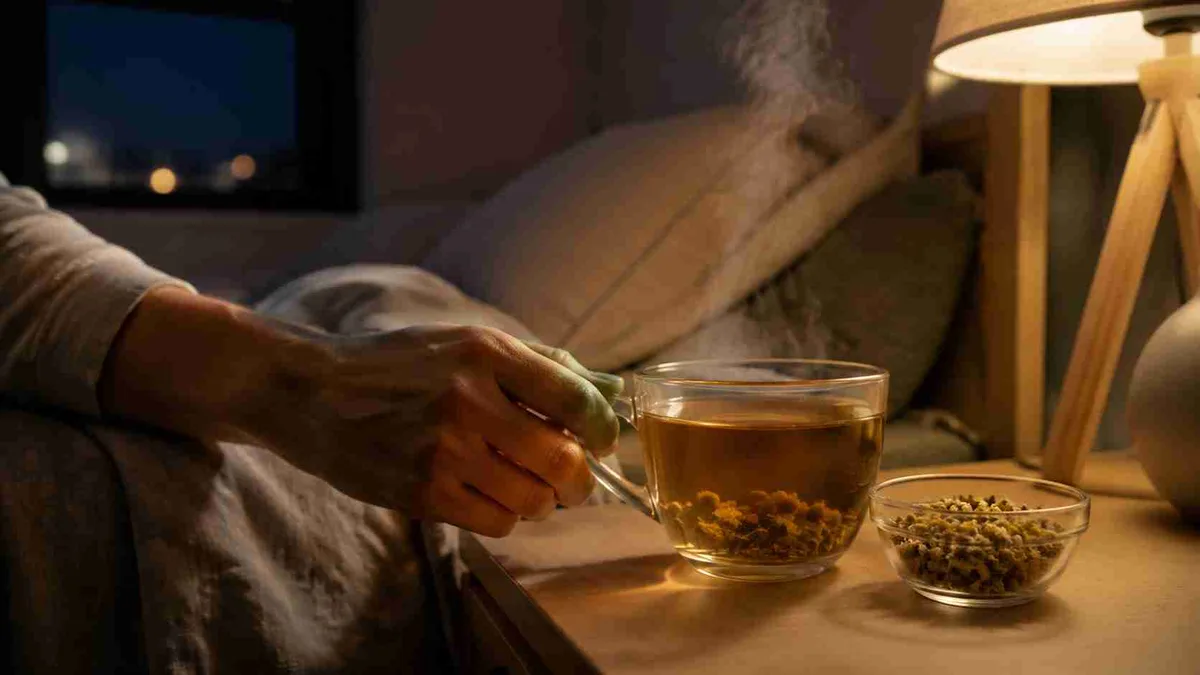Chá de camomila à noite: para que serve, como preparar e por que pode ser interessante para quem tem 35+ e dificuldade para relaxar