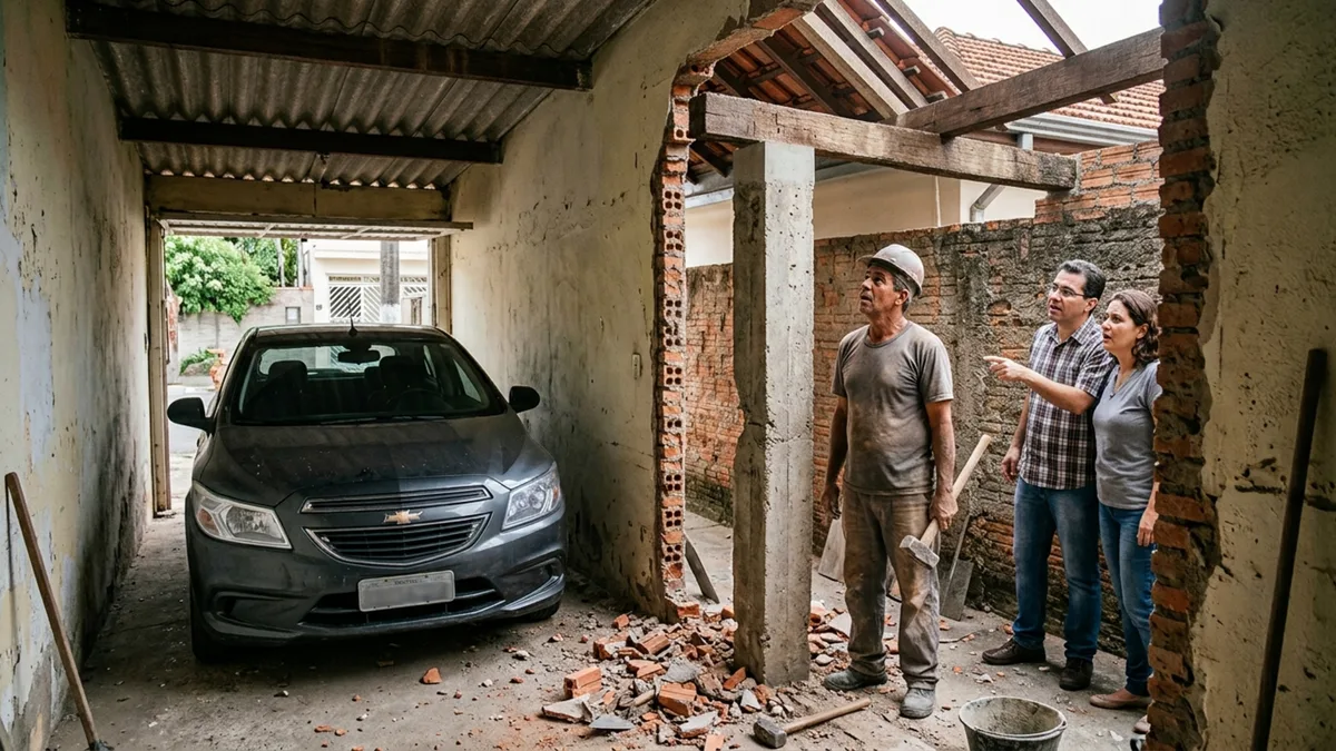 Casal compra casa antiga, derruba o muro para fazer uma garagem maior e durante a obra descobre que uma coluna considerada sua também sustentava parte do telhado vizinho