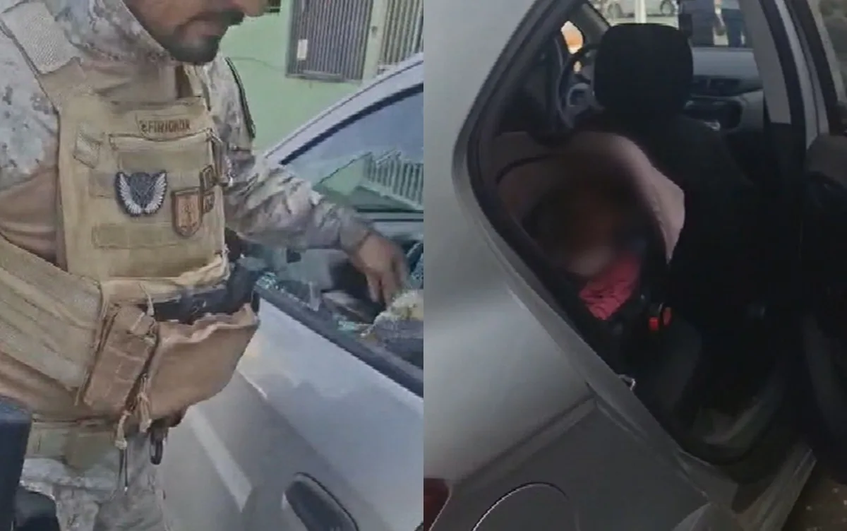Policiais quebram vidro para salvar bebê que estava trancada sozinha dentro de carro em Trindade; vídeo
