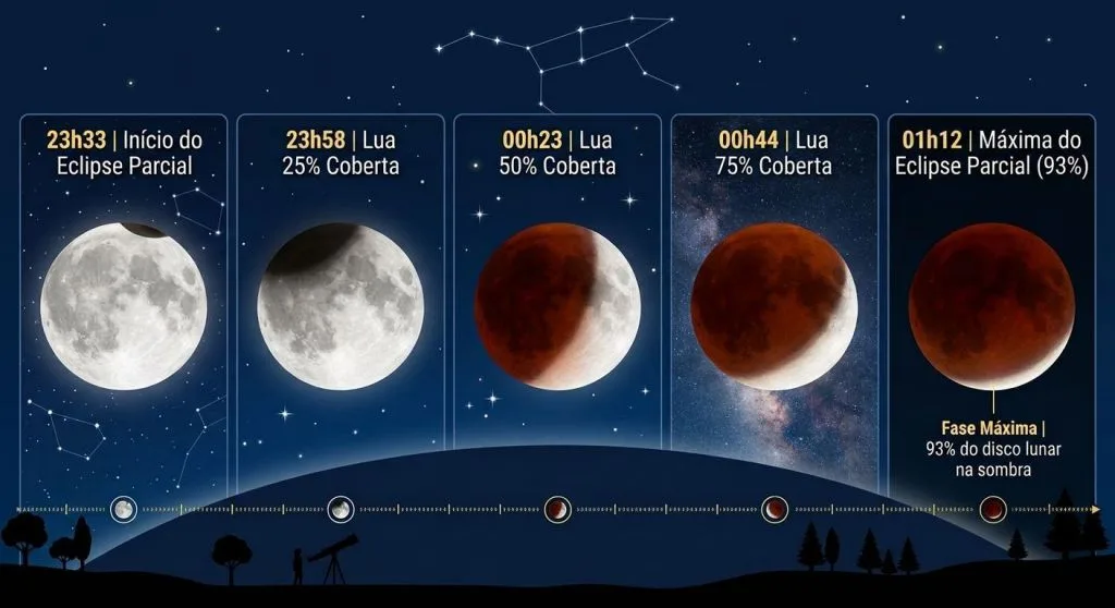 Eclipse lunar no Brasil: veja horários das fases que a lua “apagará”
