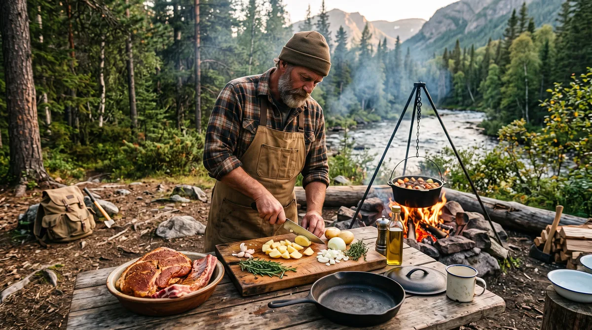 Ele cozinhou bife, batatas recheadas e ovos no meio da floresta utilizando técnicas primitivas mas mesmo assim alcançou um resultado nível restaurante