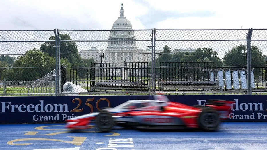 Cars hit the Freedom 250 Grand Prix circuit for the first time in a damp practice session