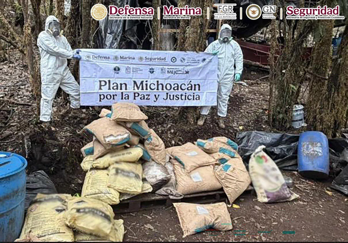 Fuerzas federales inhabilitan laboratorio clandestino de drogas sintéticas en Michoacán