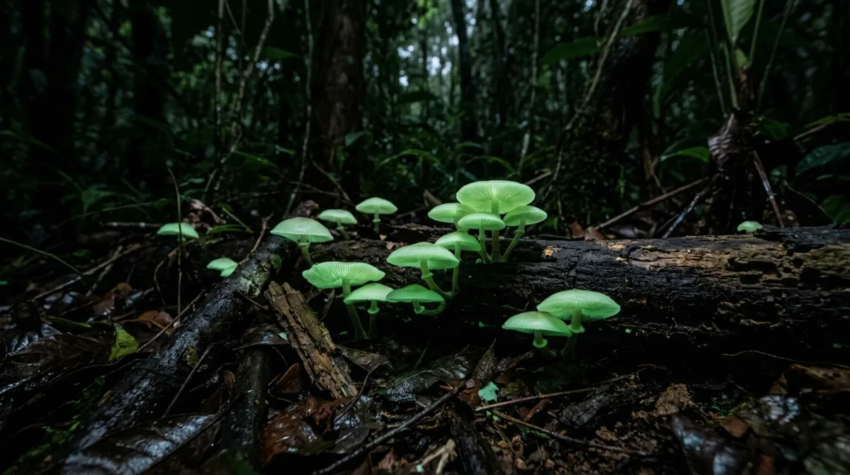 O cogumelo exótico que brilha com uma luz verde intensa na escuridão da floresta brasileira
