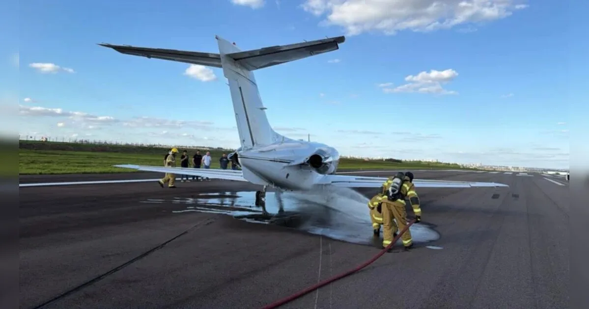 Pneus de avião executivo estouram durante decolagem no Aeroporto de Maringá