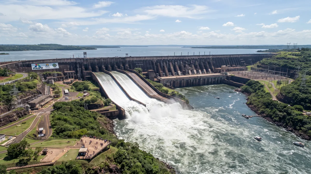 Com um volume de concreto capaz de erguer 210 estádios do Maracanã, a colossal usina binacional barra a força de um rio inteiro para gerar energia limpa para duas nações