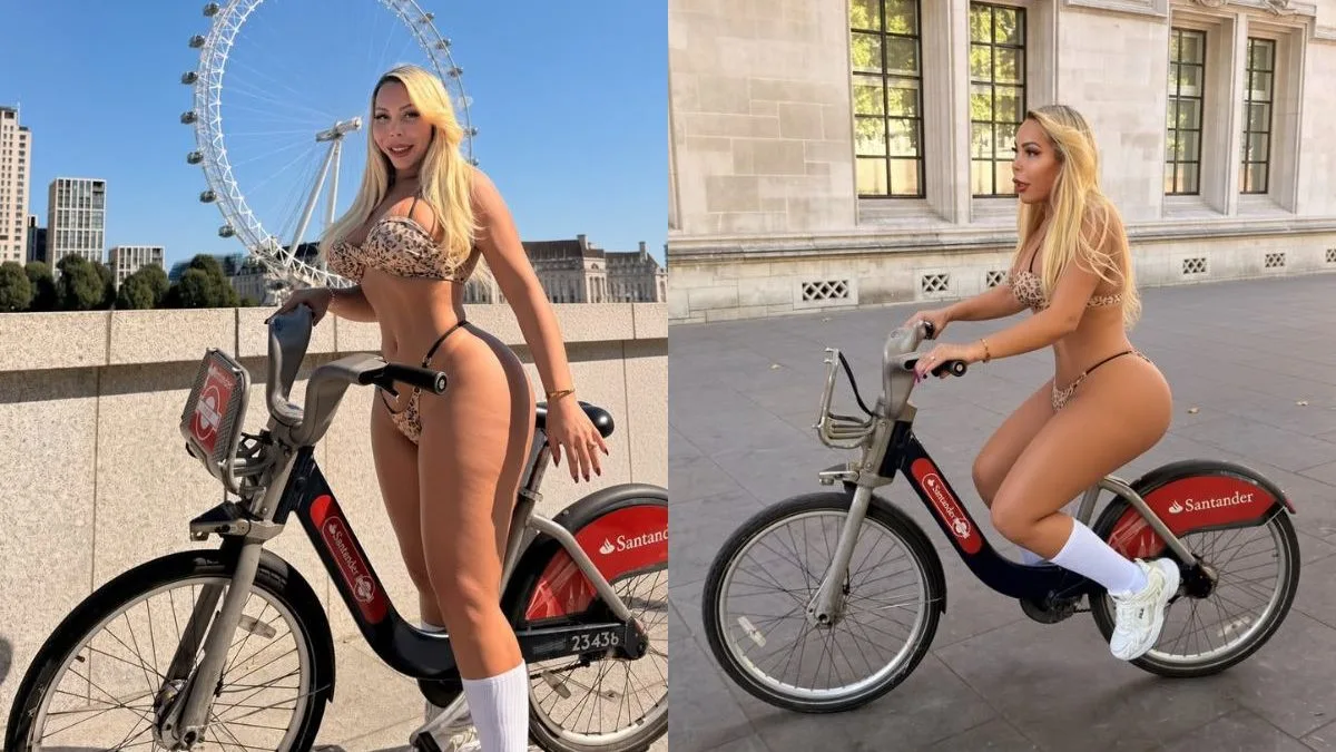 Influenciadora trans brasileira ‘esquenta o clima’ ao pedalar de biquíni durante onda de calor nas ruas de Londres