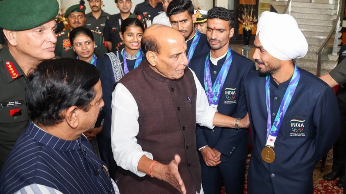 Defence Minister Rajnath Singh Felicitates Sportspersons From Armed Forces Who Bagged Medals At Asian Games