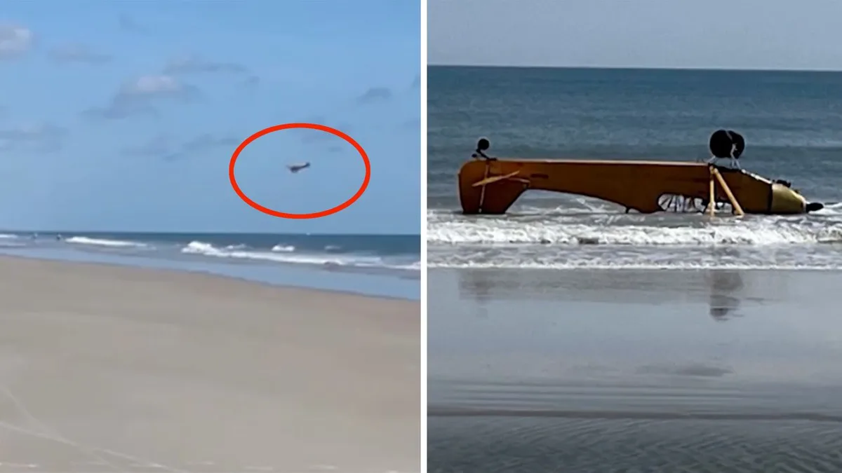 Bruchlandung im Video: Kleinflugzeug stürzt an Strand ab – Pilot befreit sich selbst