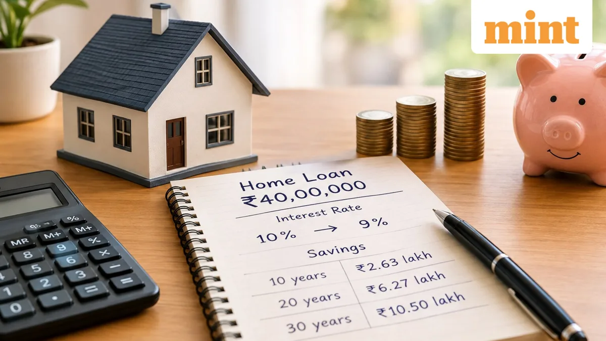 ₹40 lakh home loan: How much can you save if interest rate falls from 10% to 9% over 10, 20, 30 years?