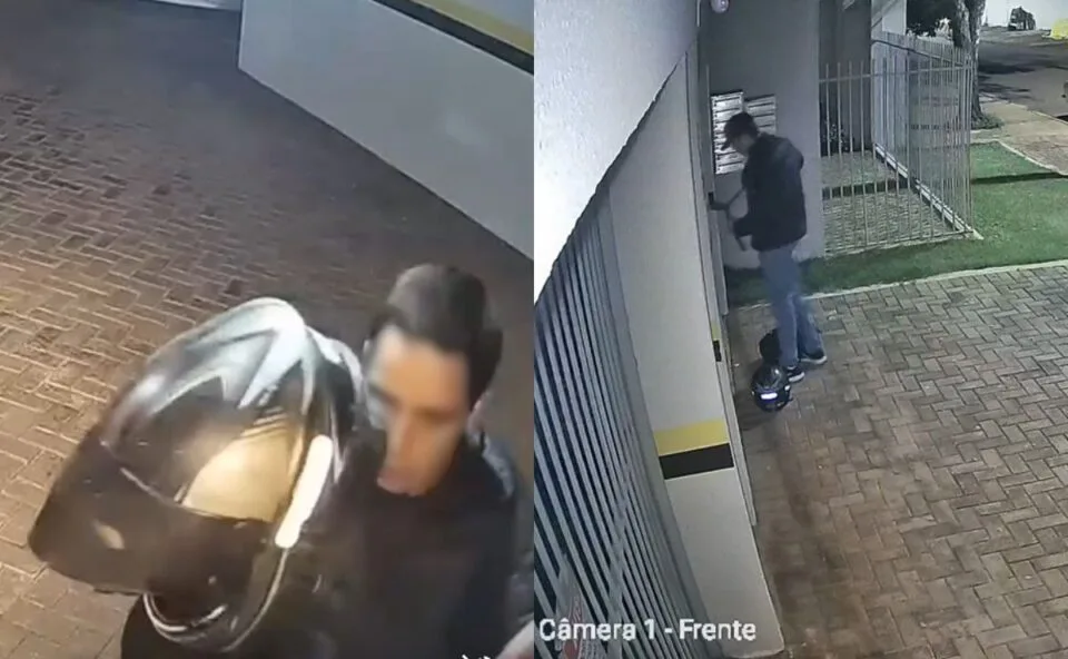 Na cara dura! Câmeras flagram criminoso arrombando portão de prédio e fugindo com moto furtada em Toledo; assista